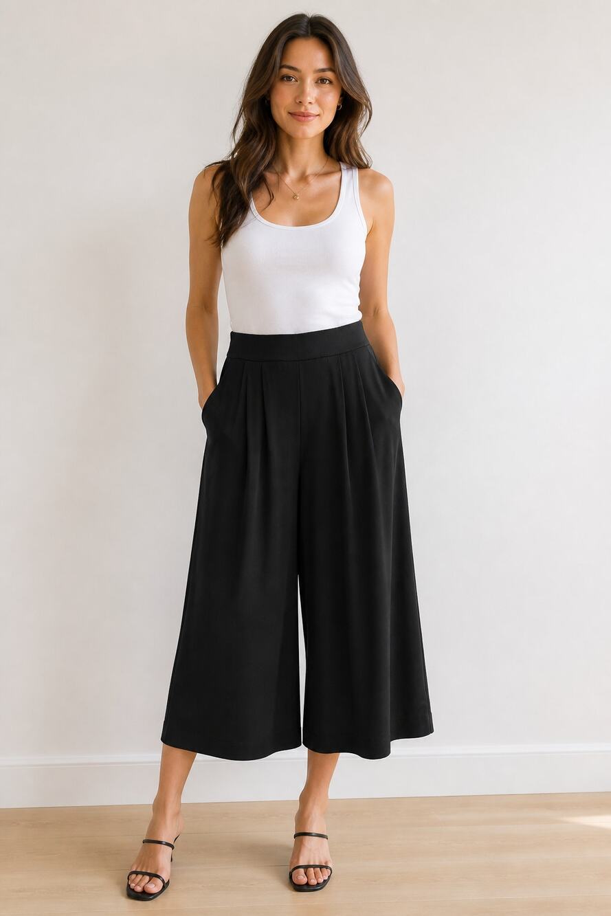 Jones New York Women's Black Wide Leg Cropped Pants Culottes Plus 1X